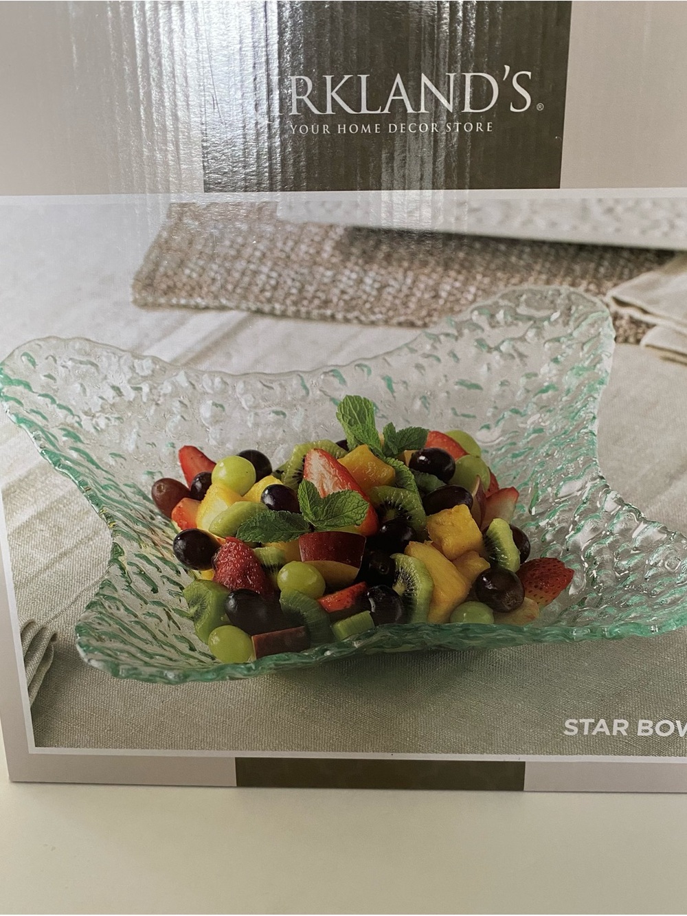 Kirkland's Star Bowl Green Textured Hammered Glass Serving Bowl Candle Decor 11”